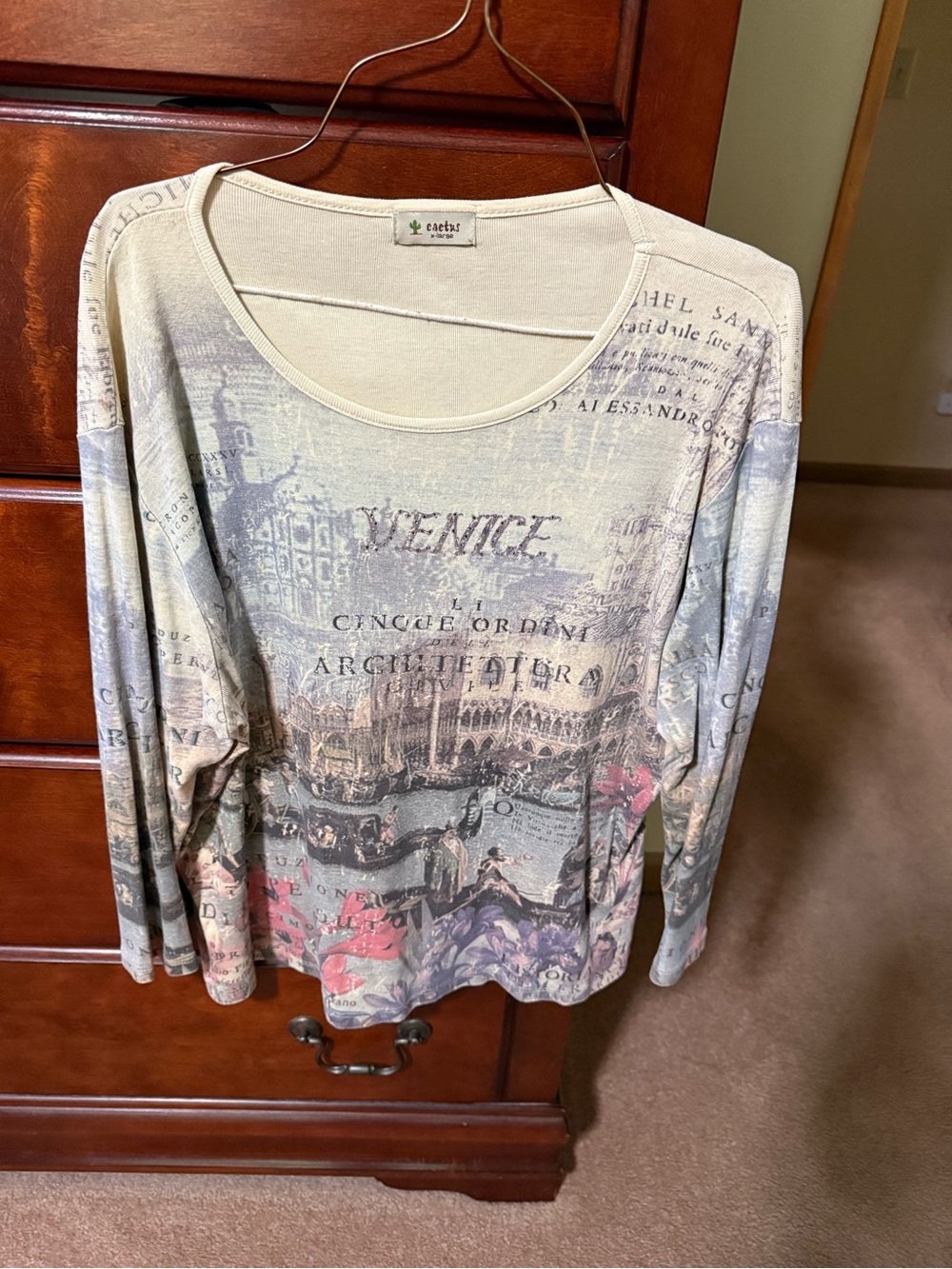 Cactus Long-Sleeve Venice Print Top - Cream, Pink, Blue